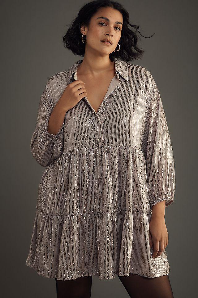 The Bettina Tiered Shirt Dress by Maeve: Mini Sequin Edition Product Image