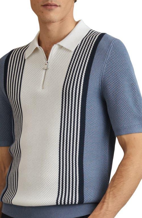 REISS Berlin Open Stitch Half Zip Polo Sweater In Blue/white Product Image