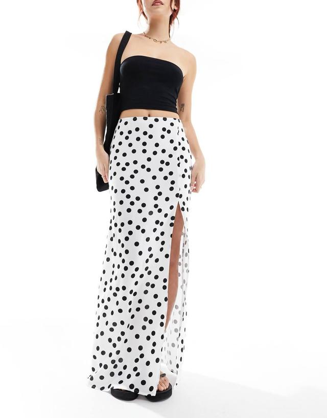 ASOS DESIGN split leg maxi skirt in cream spot print Product Image