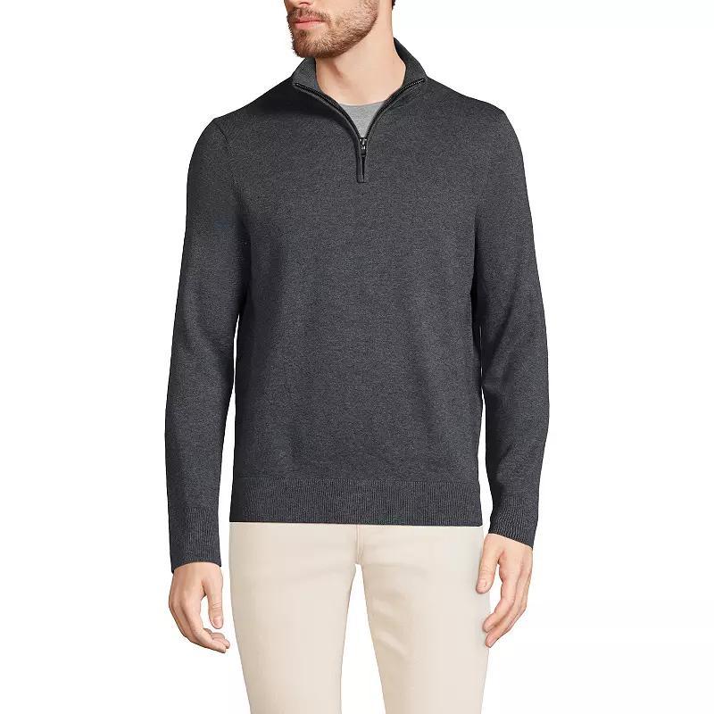 Big & Tall Lands End Fine Gauge Long Sleeve 1/4-Zip Sweater, Mens Grey Heather Product Image