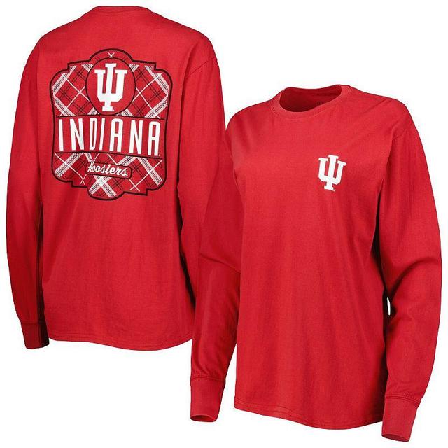 Womens Pressbox Crimson Indiana Hoosiers Valencia Plaid 2-Hit Long Sleeve T-Shirt Product Image