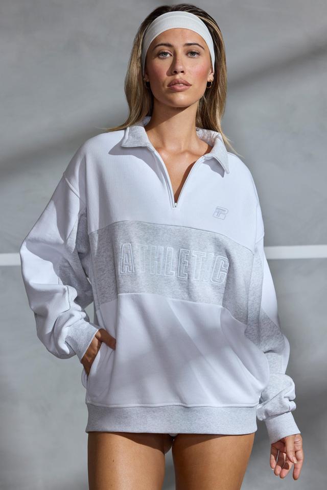 Oversized Half Zip Panel Sweatshirt in White Product Image