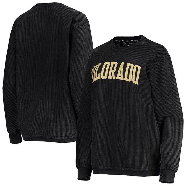 Womens Pressbox Colorado Buffaloes Comfy Cord Vintage Wash Basic Arch Pullover Sweatshirt Product Image