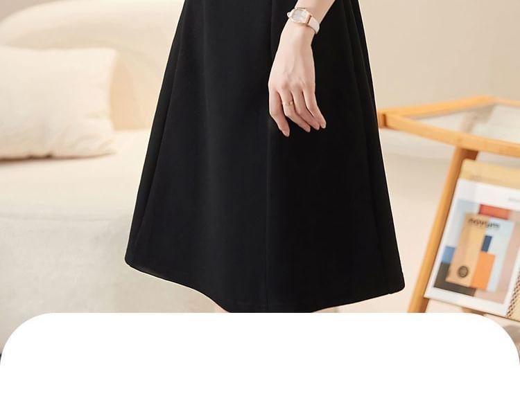 Long-Sleeve Collar Henley Two Tone A-Line Dress Product Image