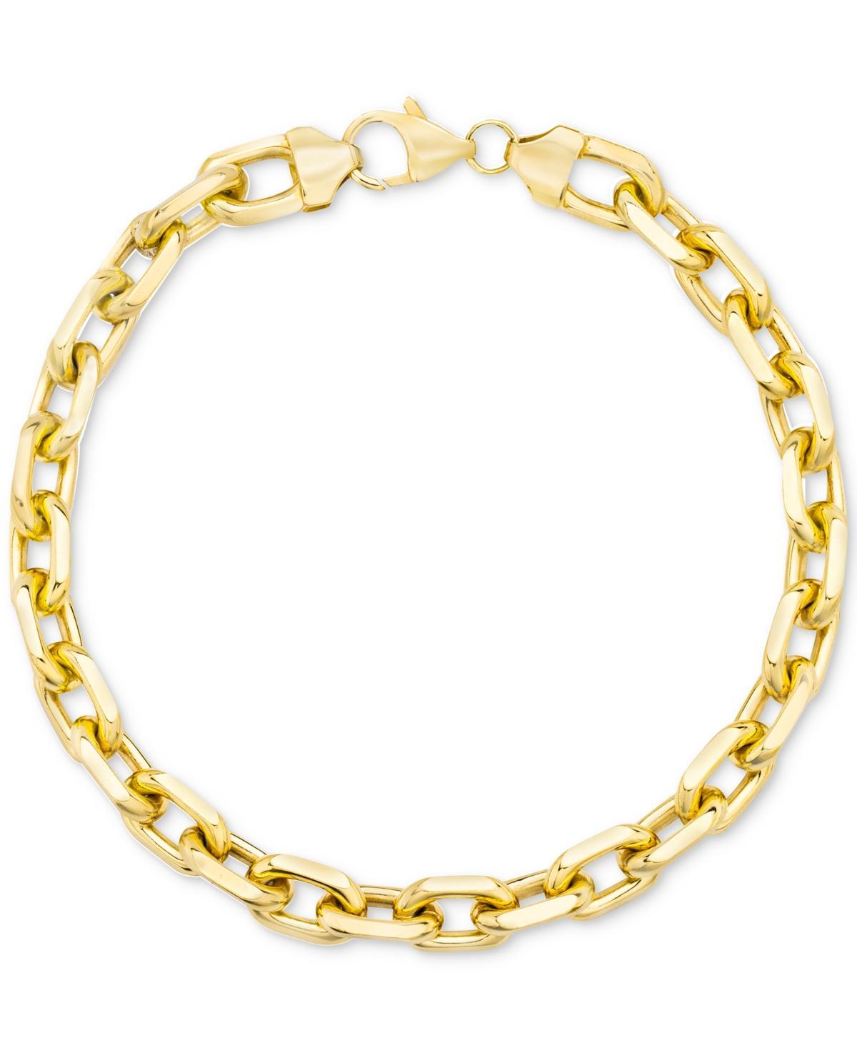 Mens Rolo Link Chain Bracelet in 14k Gold-Plated Sterling Silver Product Image