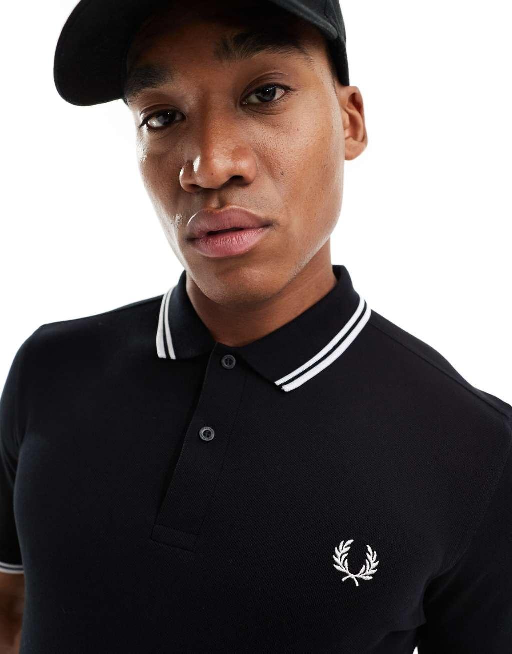 Fred Perry twin tipped logo polo in black Product Image