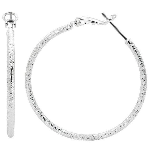 City Luxe Silver Tone Hammered Texture Hoop Earrings, Womens Product Image