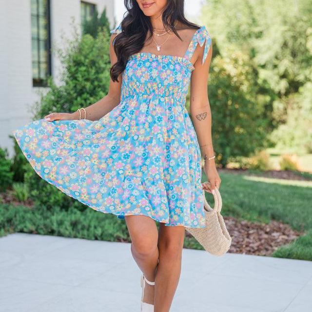 Sunny Skies Blue Floral Mini Dress Product Image