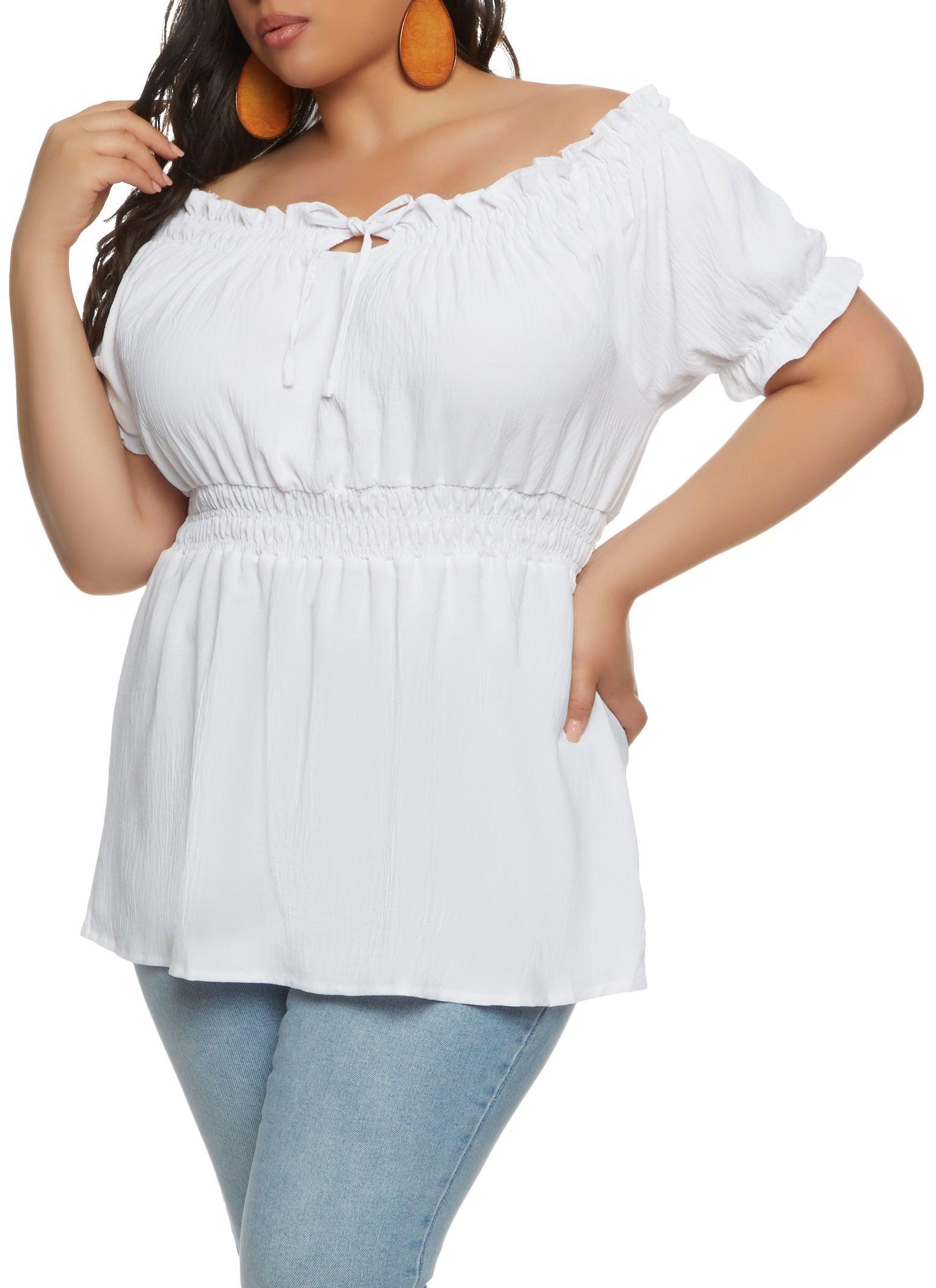 Womens Plus Size Gauze Knit Off the Shoulder Blouse Product Image