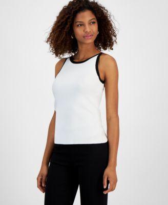 T Tahari Womens Contrast Trim Sleeveless Halter Sweater Product Image