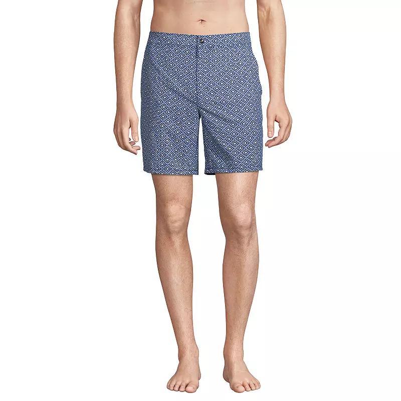 Mens Lands End 7-inch Sunset Swim Shorts Deep Blue Diamond Geo Product Image