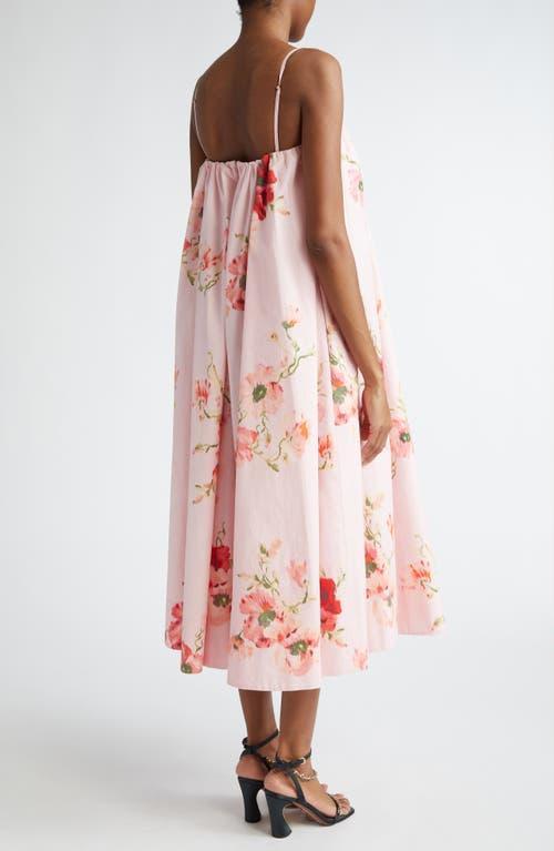 ZIMMERMANN Lightburst Floral Cotton Trapeze Midi Dress In Red Floral Product Image