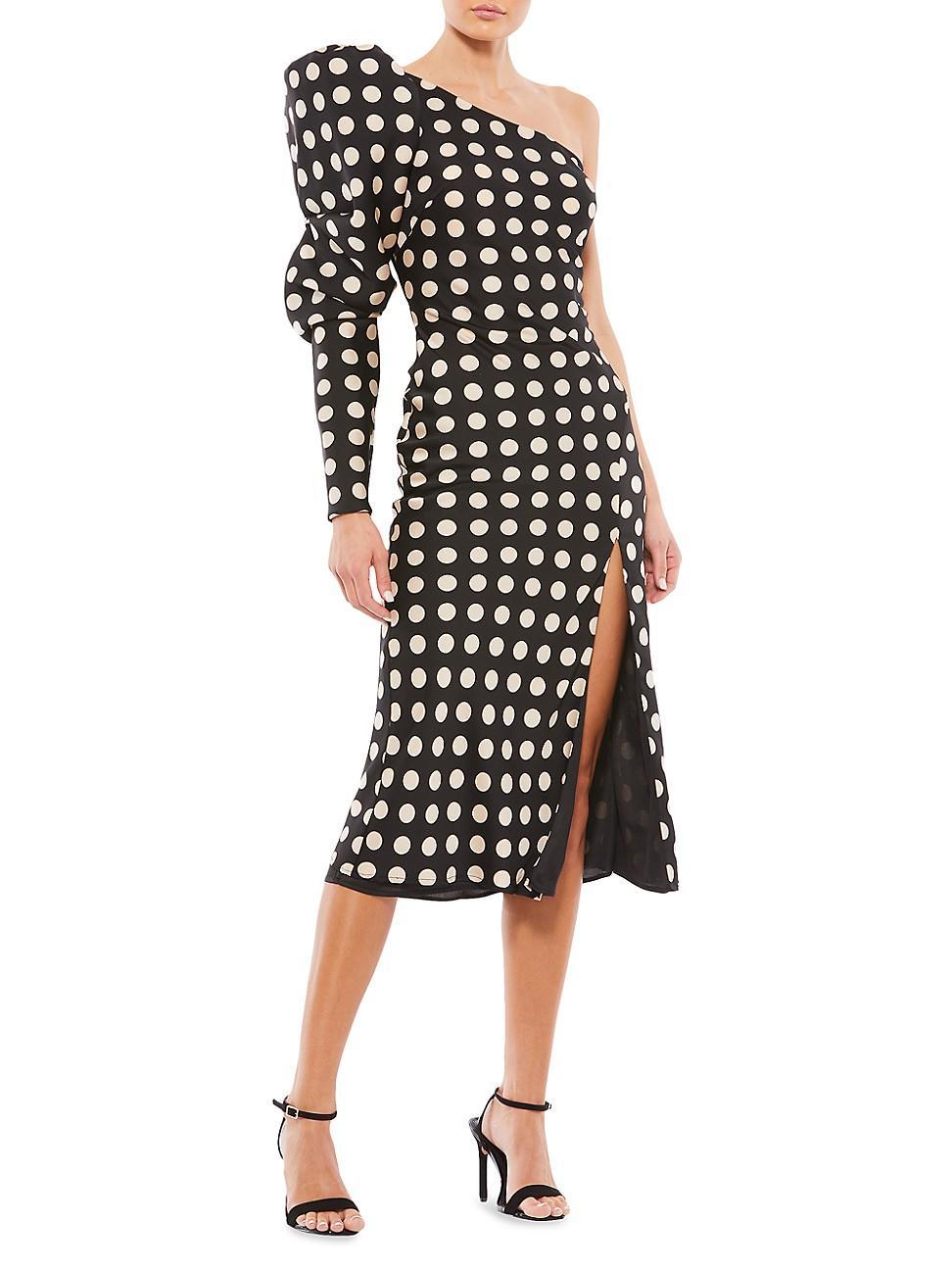 Womens Ieena One-Shoulder Polka Dot Midi-Dress Product Image