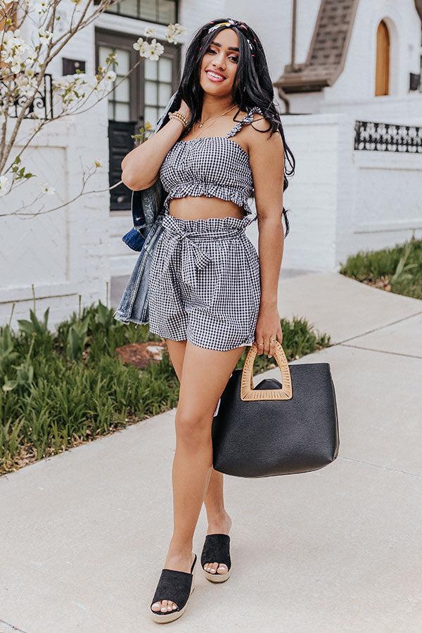 Ruffled Up Gingham Crop Top In Black Product Image