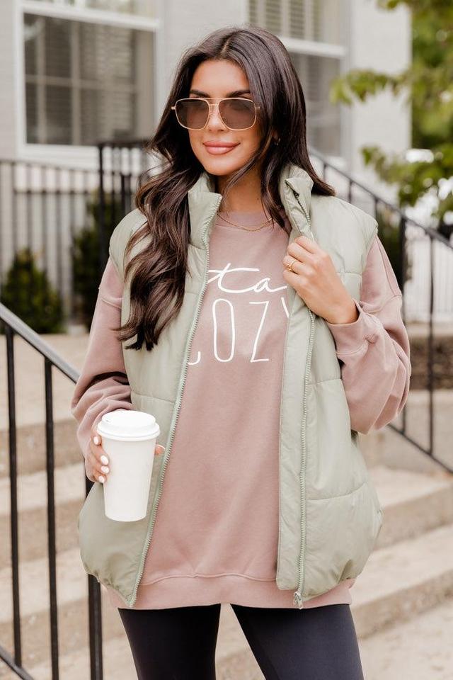 Stay Cozy Mocha Oversized Graphic Sweatshirt Product Image