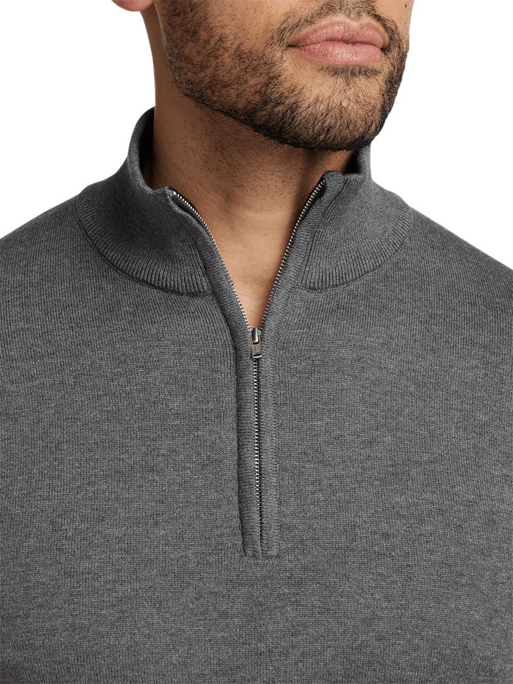 Supima Cotton Quarter Zip Mock Neck Sweater - Medium Grey Product Image