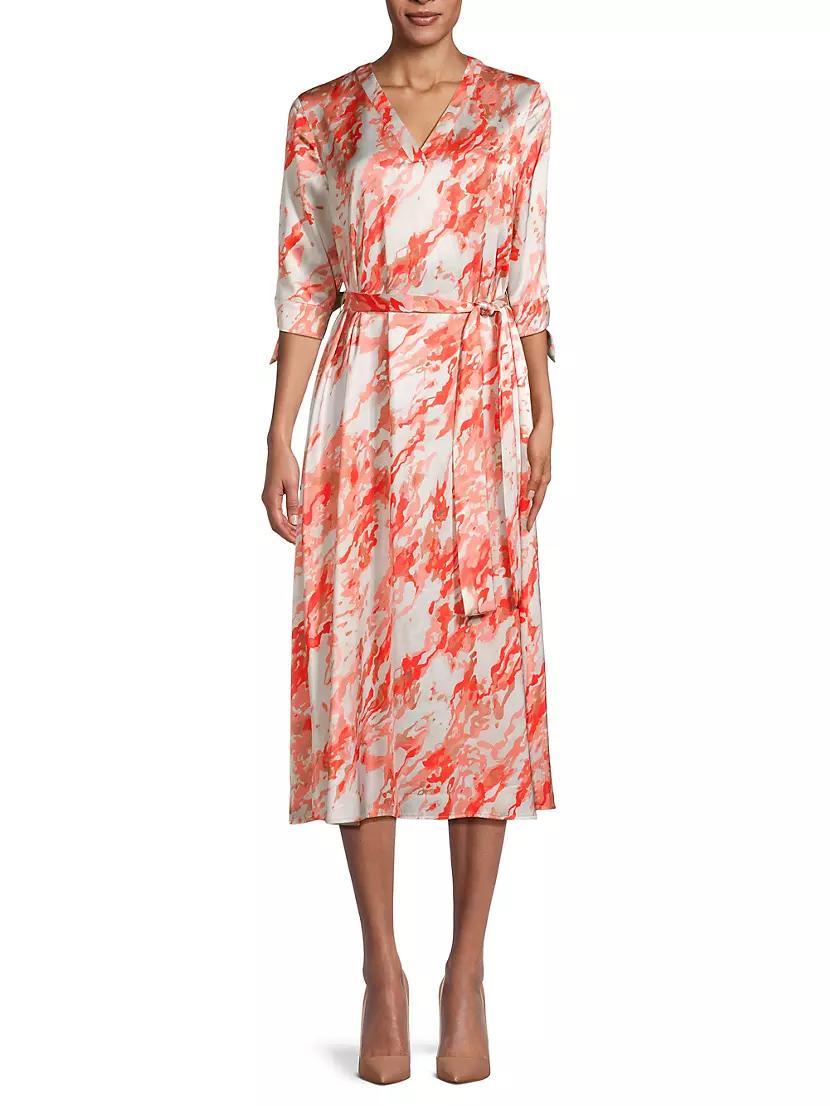 Marble Crepe De Chine Midi-Dress Product Image