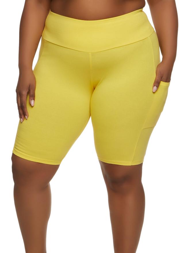 Womens Plus Size Solid Cell Phone Pocket Detail Biker Shorts Product Image