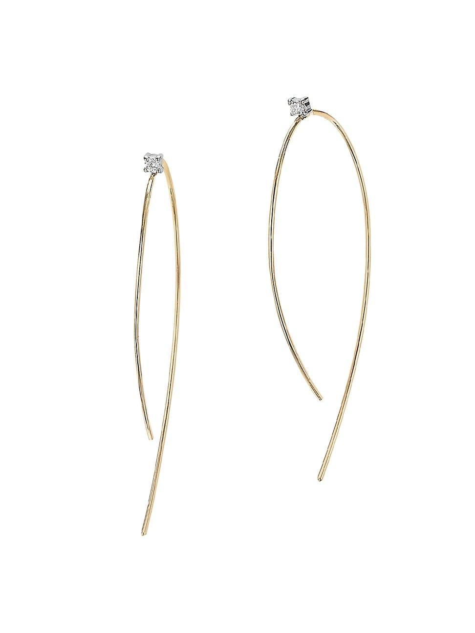 Womens Mini 14K Yellow Gold & 0.03 TCW Diamond Wire Hoops Product Image