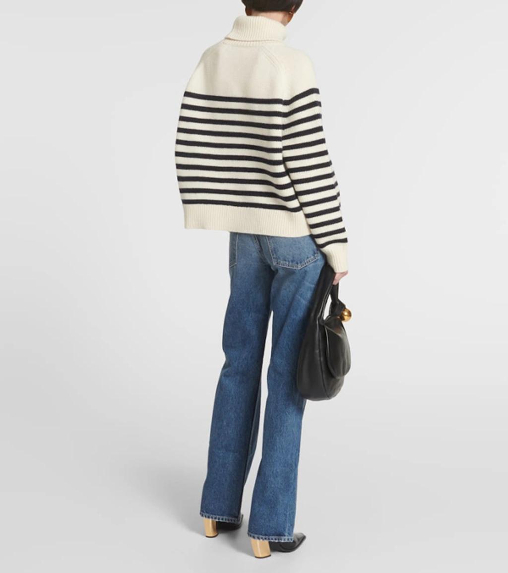 NILI LOTAN Gideon Stripe Wool Cashmere Turtleneck Sweater In Ivory Dark Navy Stripe Product Image