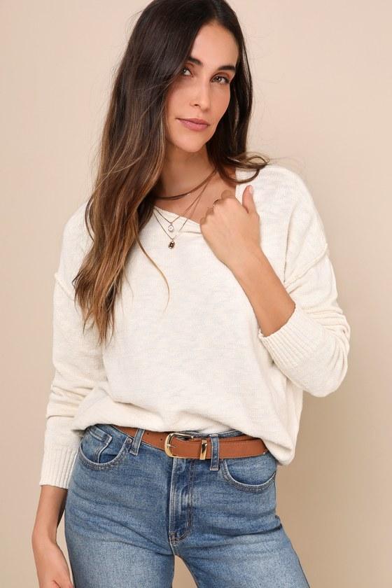 Timeless Perfection Cream Textured Crew Neck Pullover Sweater product image