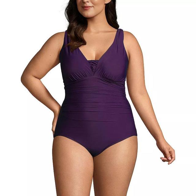 Plus Size Lands End SlenderSuit Long Torso Grecian Tummy Control One-Piece Swimsuit, Womens Product Image