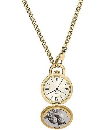 Fossil Womens Jacqueline Three-Hand Gold Stainless Steel Watch Locket Product Image