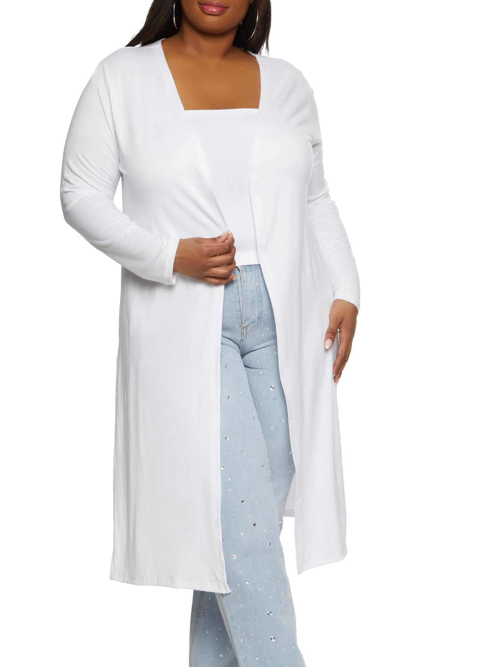 Womens Plus Size Solid Side Slit Long Sleeve Duster Product Image