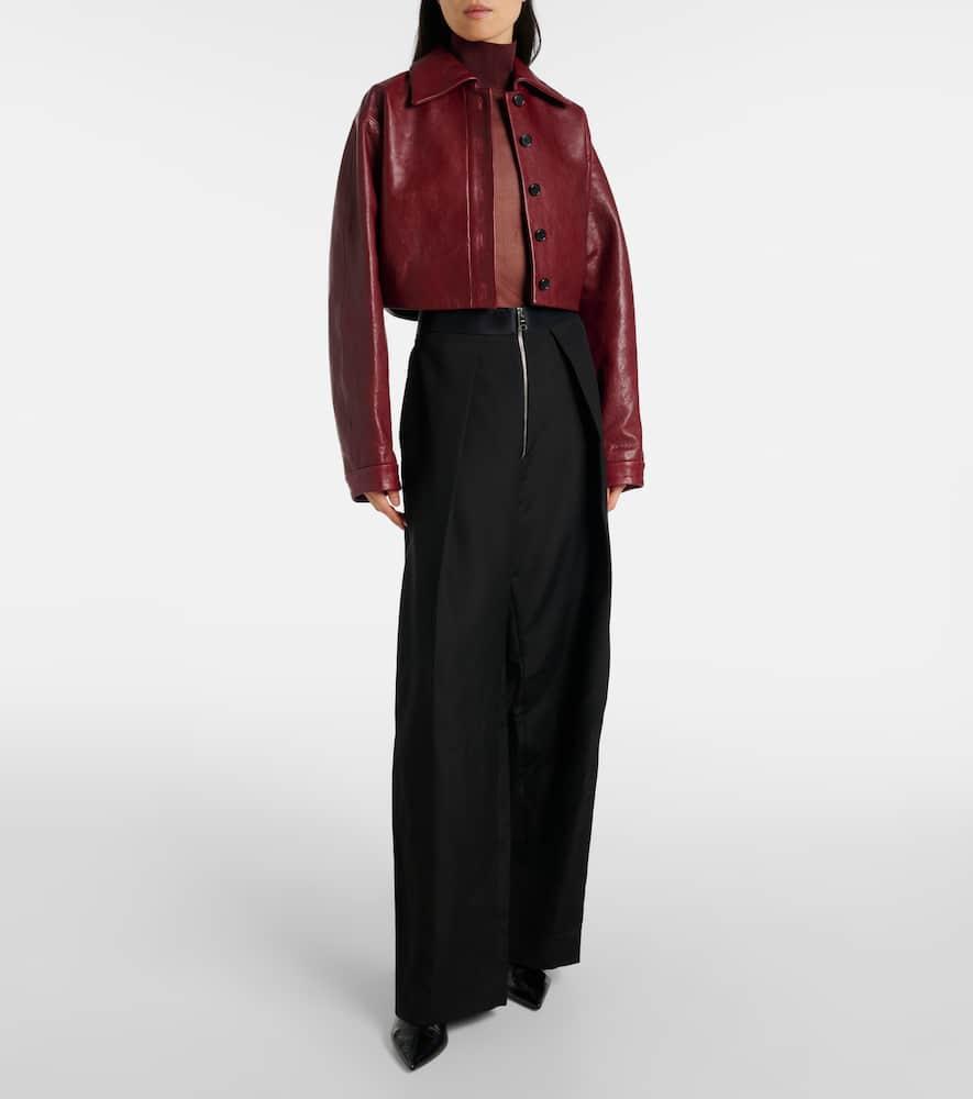 Sue Cropped Leather Jacket In Red Product Image