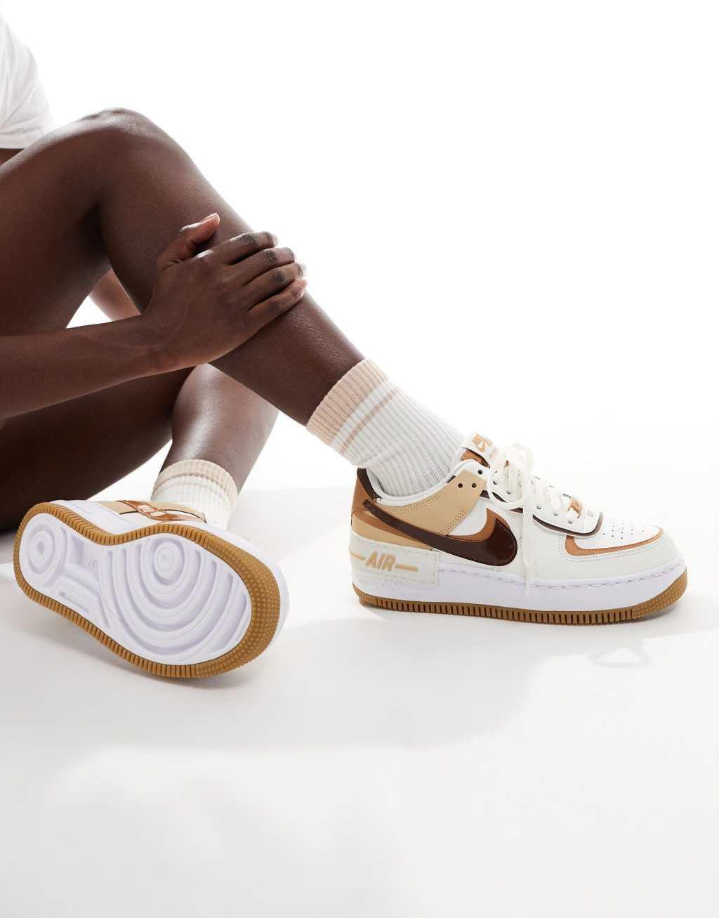 Nike Air Force 1 Shadow sneakers in off-white and brown Product Image