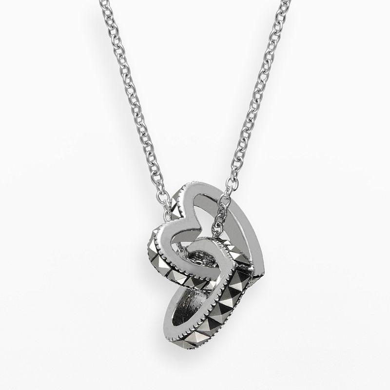 Lavish by TJM Sterling Silver Interlocking Heart Pendant, Womens Black Product Image