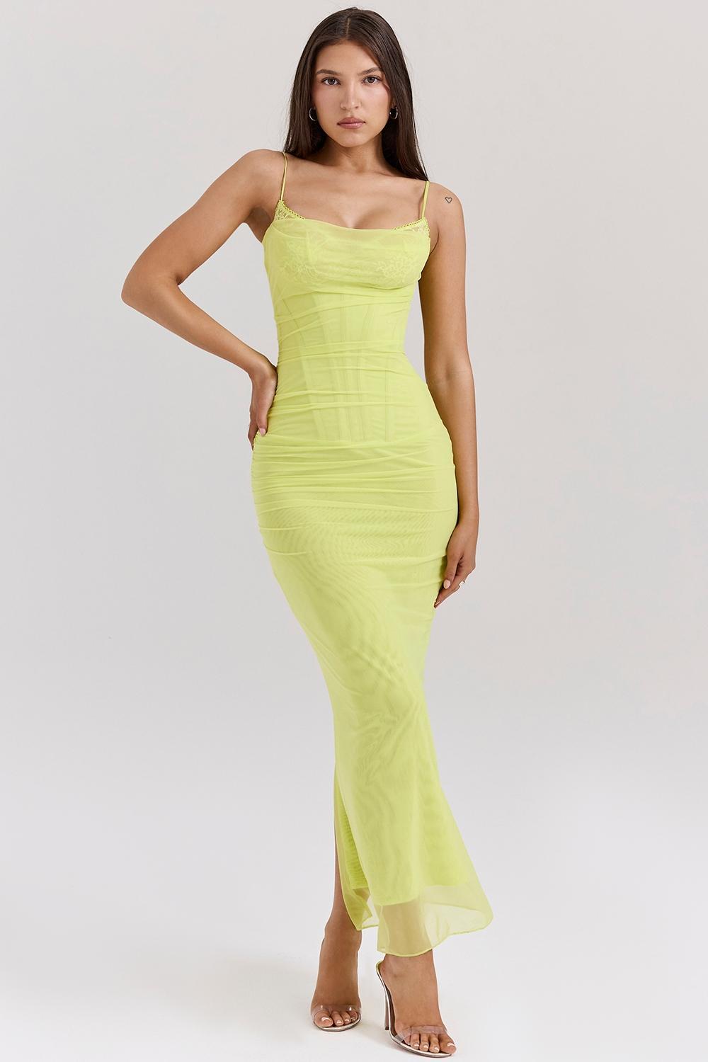 Nalini Acid Lime Corset Maxi Dress Product Image