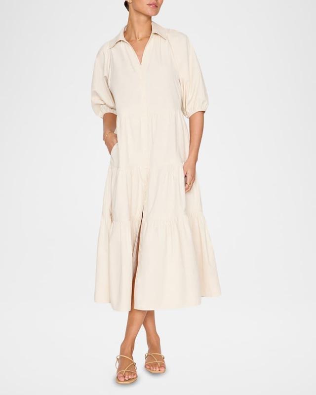 Antigua Tiered Blouson-Sleeve Midi Dress Product Image