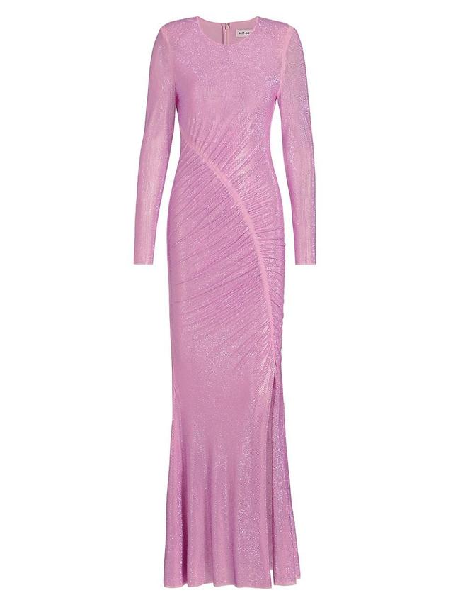 Womens Ruched Rhinestone Mesh Gown Product Image