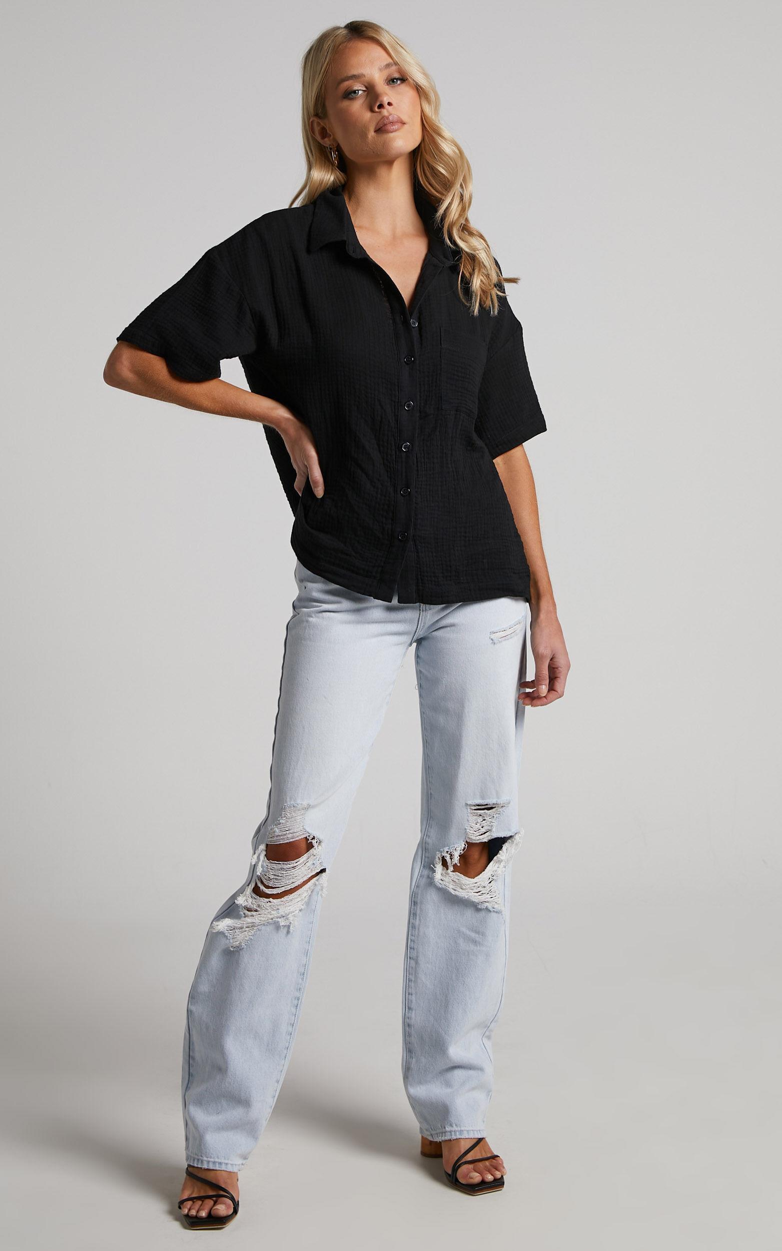 Donita Top - Button Up Shirt Top in Black Product Image