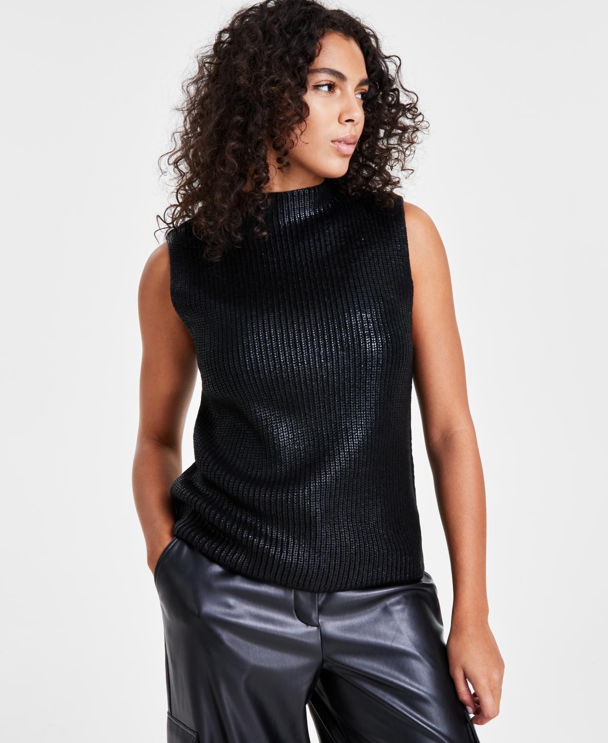 Bar Iii Womens Coated Knit Funnel-Neck Sleeveless Sweater, Created for Macys Product Image