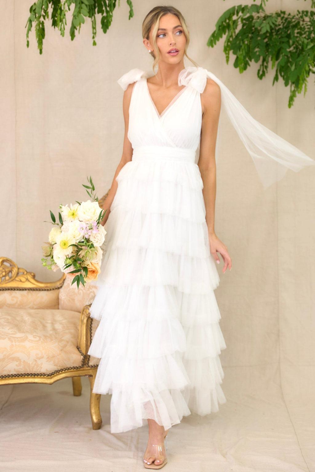 Creating Memories White Tiered Tulle Maxi Dress Product Image