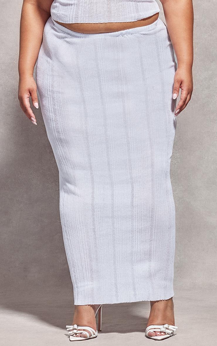 Plus White Sheer Knit Low Rise Maxi Skirt Product Image