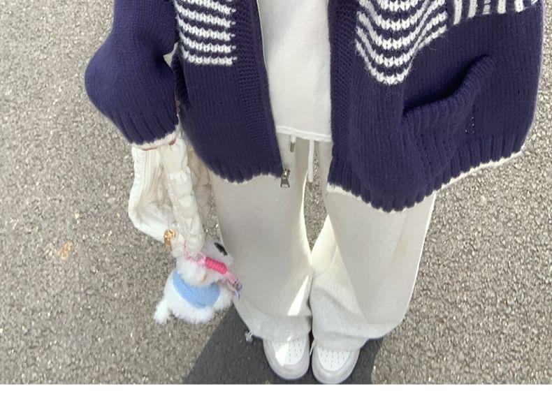 Striped Hooded Zip Cardigan Product Image