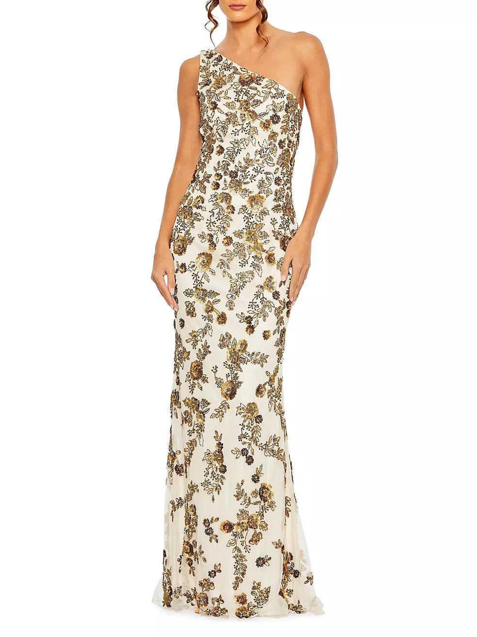 Asymmetric Floral Beaded Gown Product Image