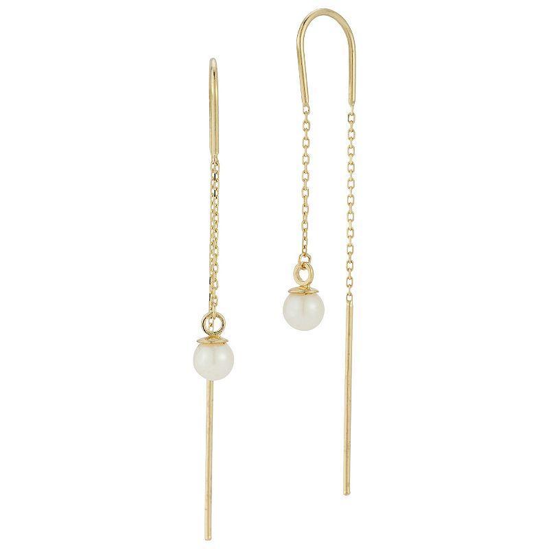 LUMINOR GOLD 14k Gold Simulated Pearl Threader Earrings, Womens, Yellow Product Image