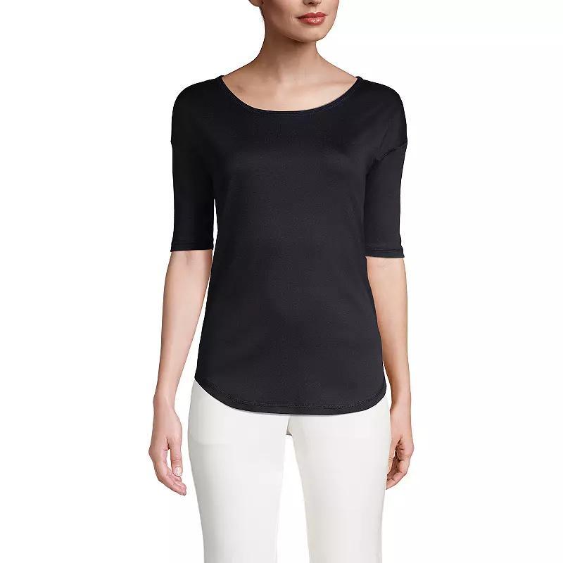 Womens Lands End Supima Micro Modal Elbow Sleeve Balletneck Curved Hem Tee Product Image