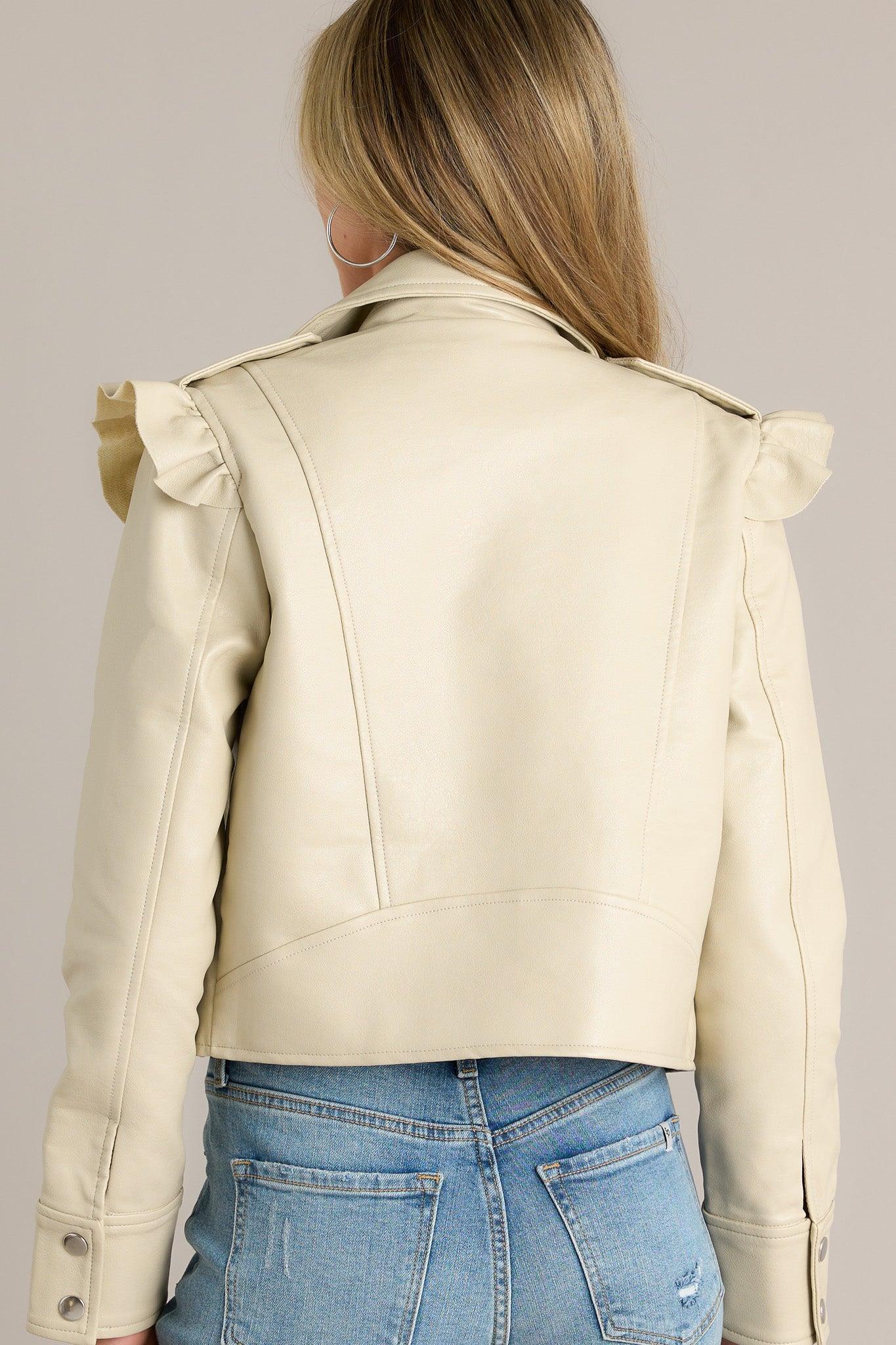 The Whole Time Ecru Beige Faux Leather Jacket Product Image