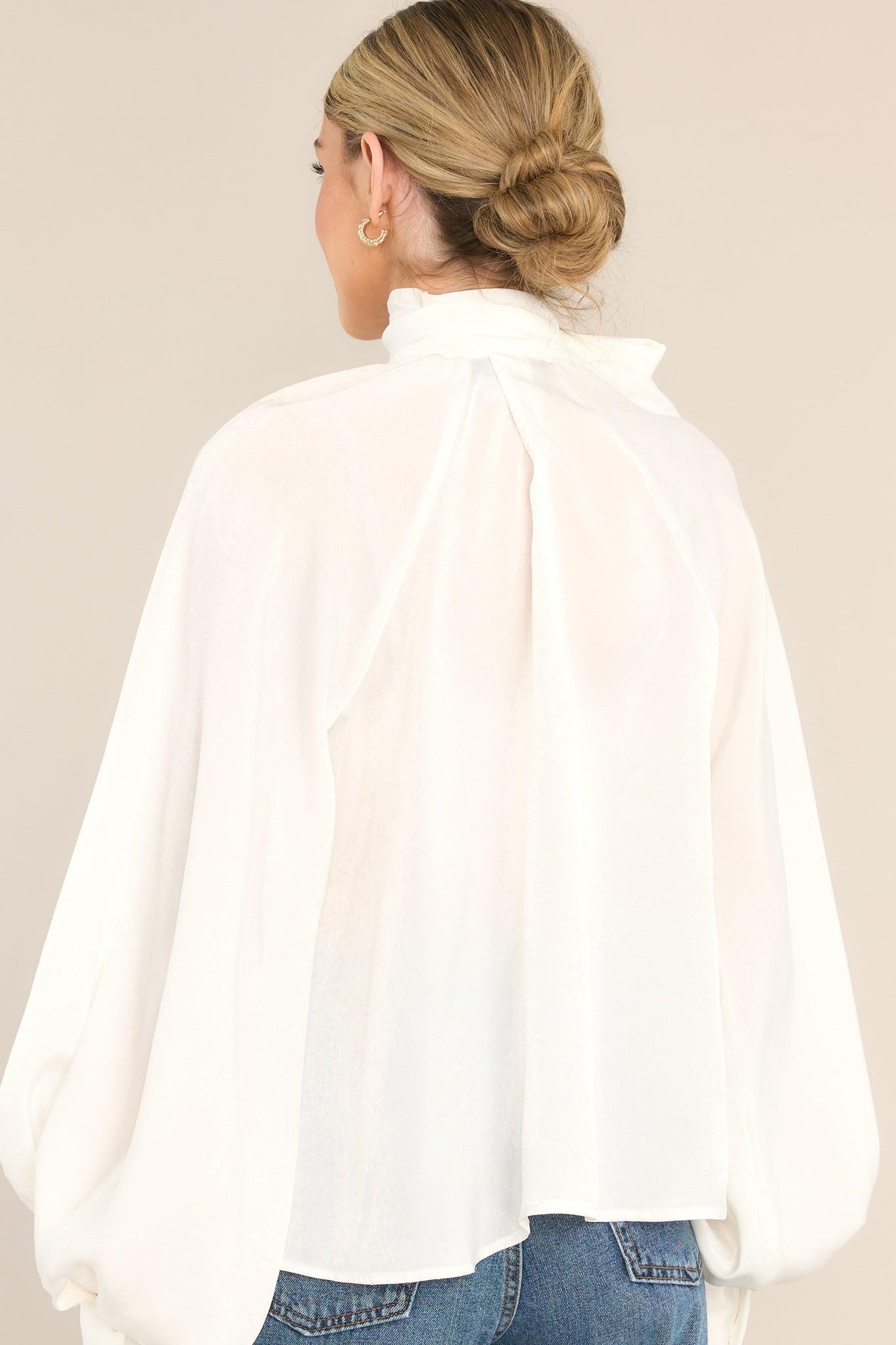 Aura World Class White Tie Neck Blouse Product Image