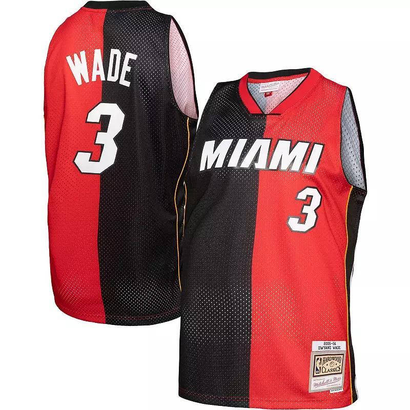 Mens Mitchell & Ness Dwyane Wade Black, Red Miami Heat Big and Tall Hardwood Classics 2005-06 Split Swingman Jersey - Black, Red Product Image