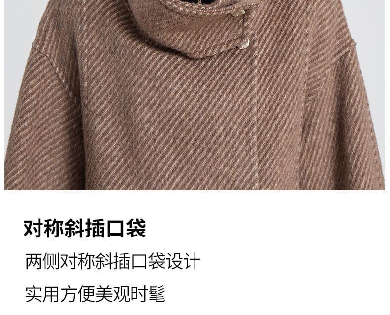 Stand Collar Striped Buttoned Long Coat Product Image