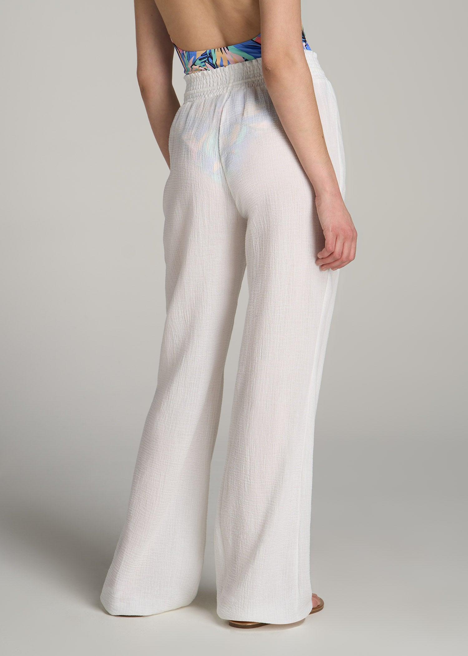 Gauze Cover Up Pants for Tall Women in Bright White Female Product Image