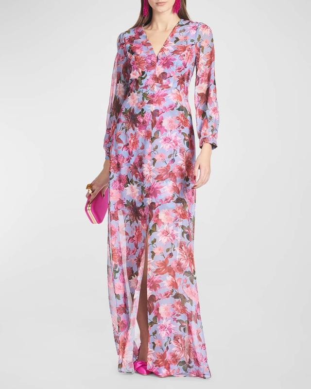 Penny A-Line Floral-Print Chiffon Gown Product Image