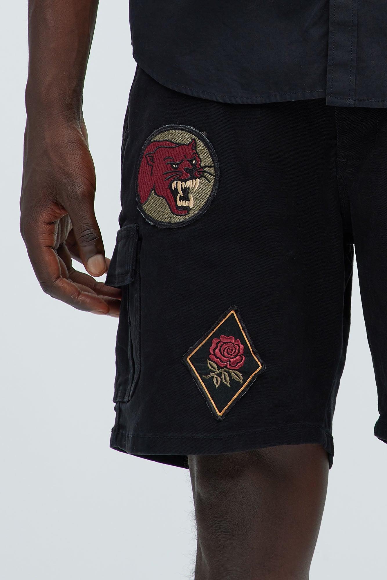 Feel Good Patched Cargo Shorts - Black Product Image