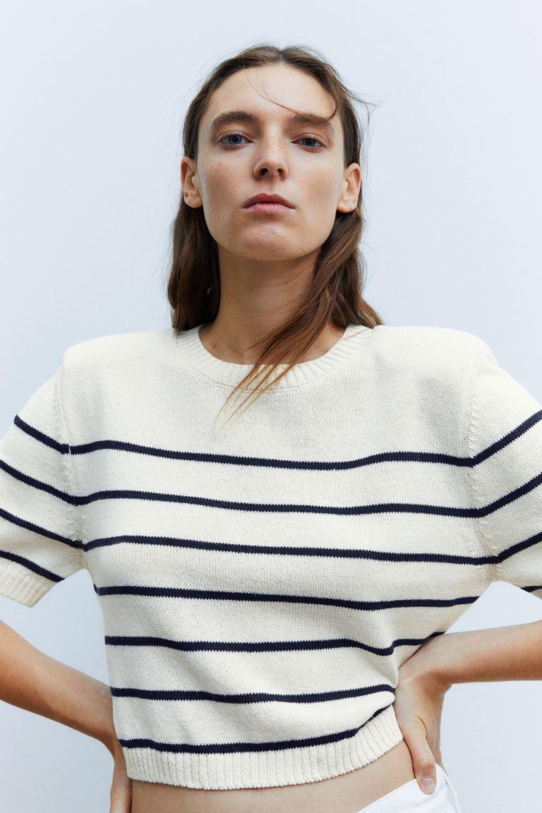 H & M - Knit Top with Shoulder Pads - Beige Product Image